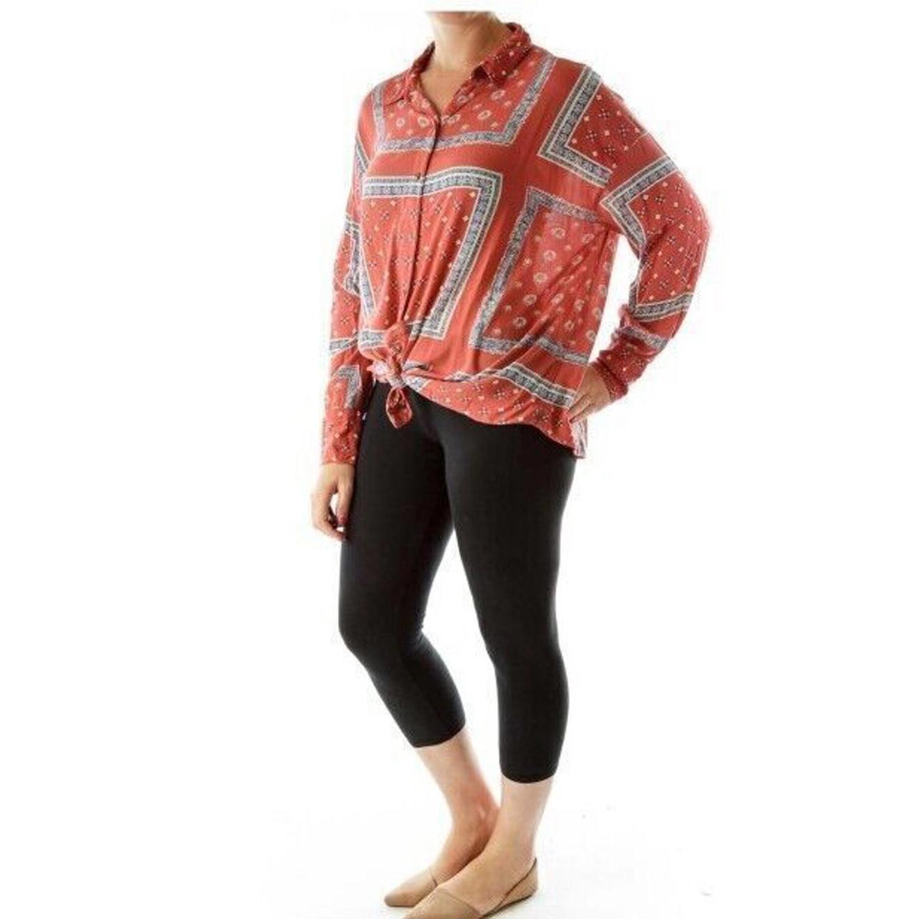 Free People Pink Blue Bandana Print Shirt Wrap Style Buttoned, Long Sleeves Xs